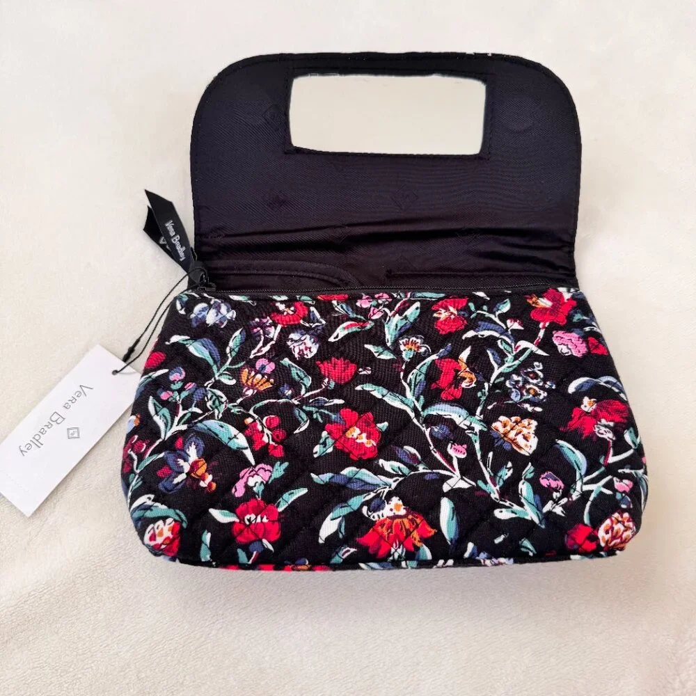 Vera Bradley Brush & Cosmetic Case in Perennials Noir